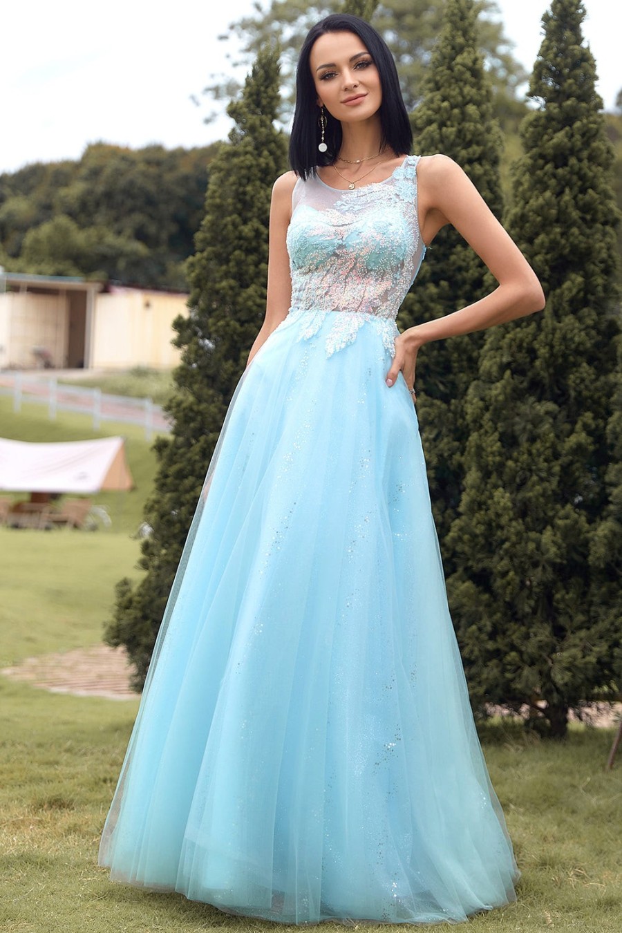 Festa ZAPAKA | Vestido De Baile De Tulle De Missangas Azuis