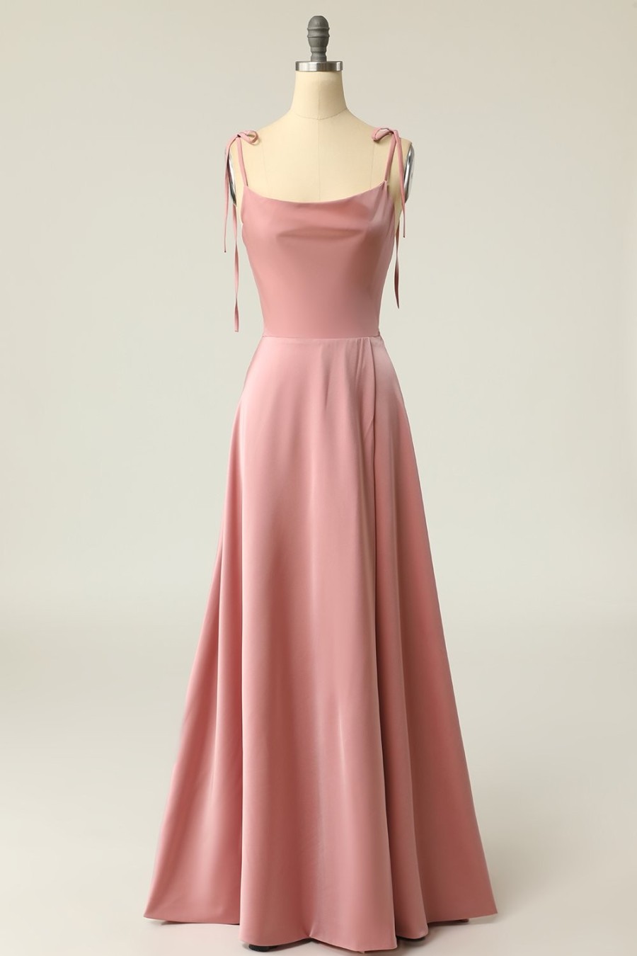 Festa ZAPAKA | Blush Spaghetti Tiras Longo Vestido De Baile Com Bowknot