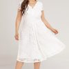 Vestidos Vintage ZAPAKA | Mais Tamanho Vestido De Renda Midi Branco