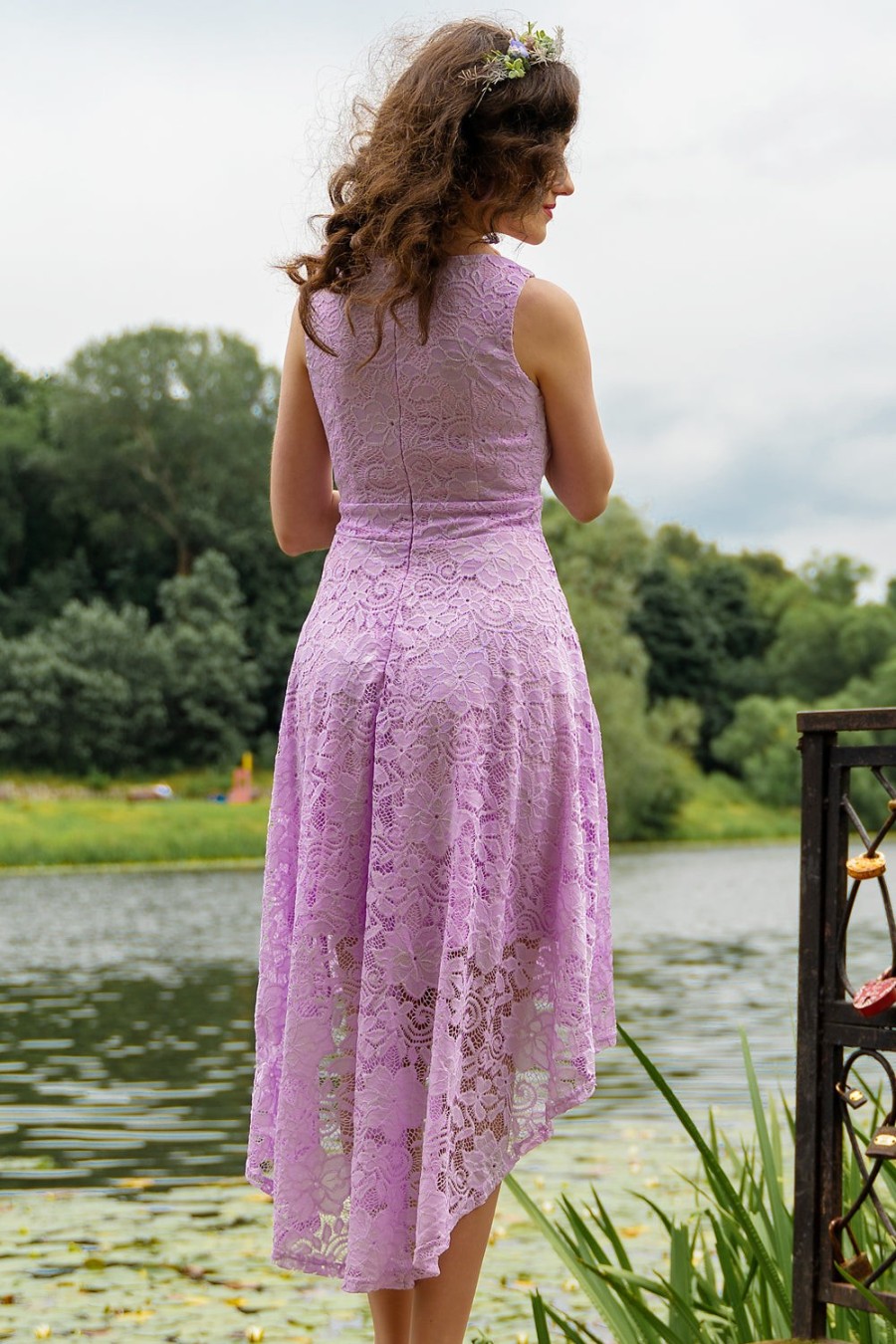 Festa ZAPAKA | Vestido De Renda Com Decote Em V De Lavanda