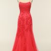 Festa ZAPAKA | Coral Backless Long Prom Dress Com Apliques