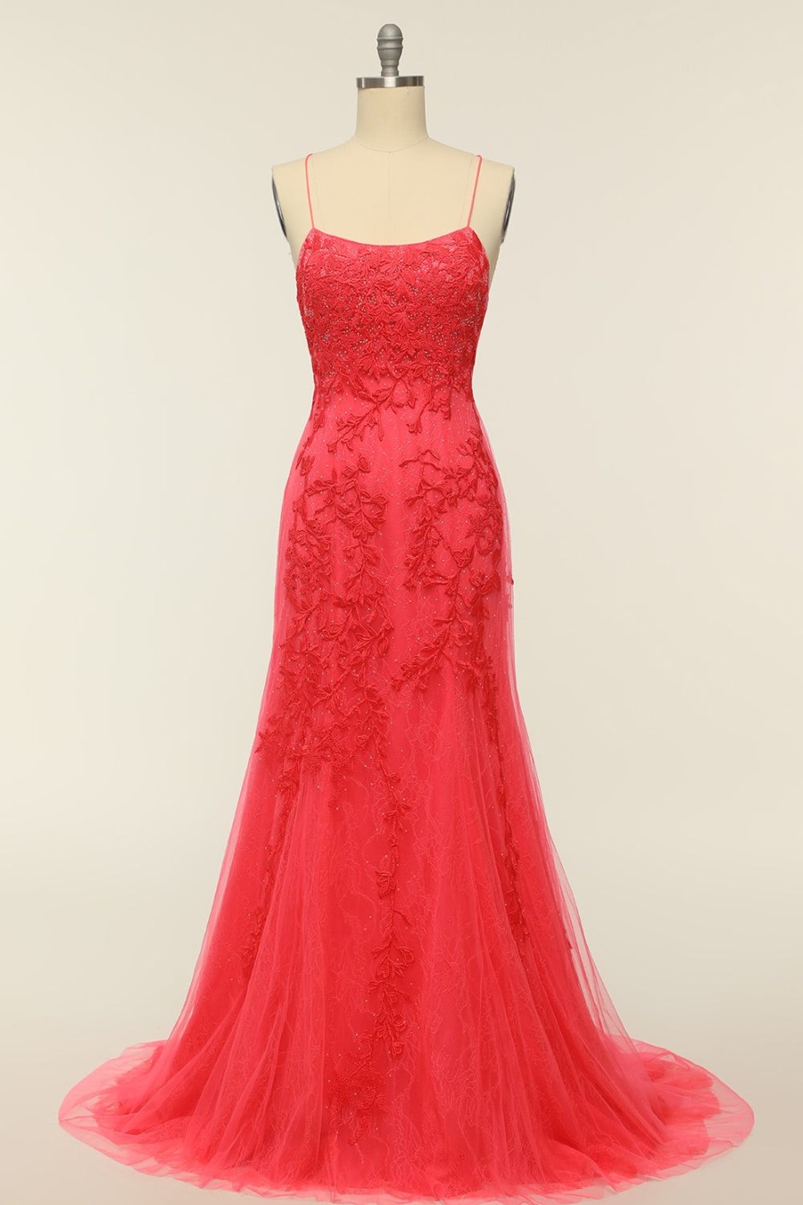 Festa ZAPAKA | Coral Backless Long Prom Dress Com Apliques