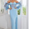 Festa ZAPAKA | Sheath Off The Shoulder Sky Blue Prom Vestido Mangas Compridas