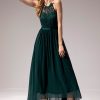 Festa ZAPAKA | Vestido De Dama De Honra De Chiffon Verde Escuro