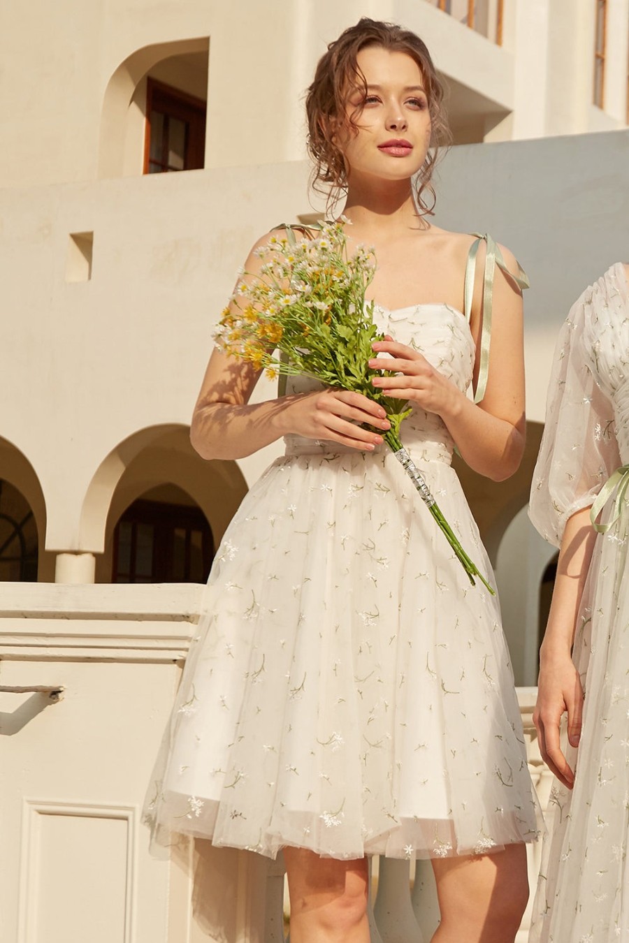 Festa ZAPAKA | Elegante Spaghetti Tiras Vestido De Homecoming Curto Branco Com Bordado