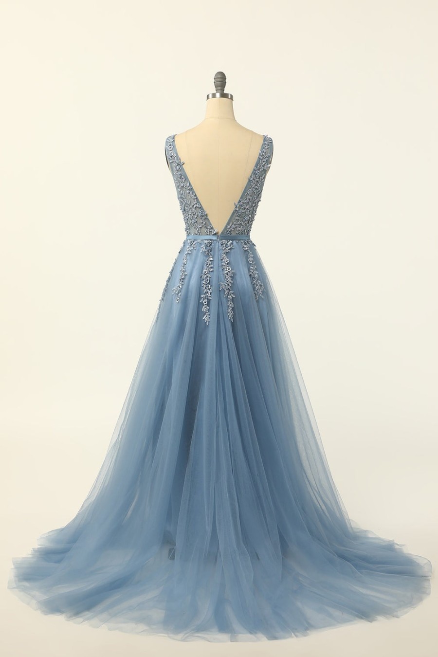 Festa ZAPAKA | Vestido De Baile De Tulle Azul Com Apliques