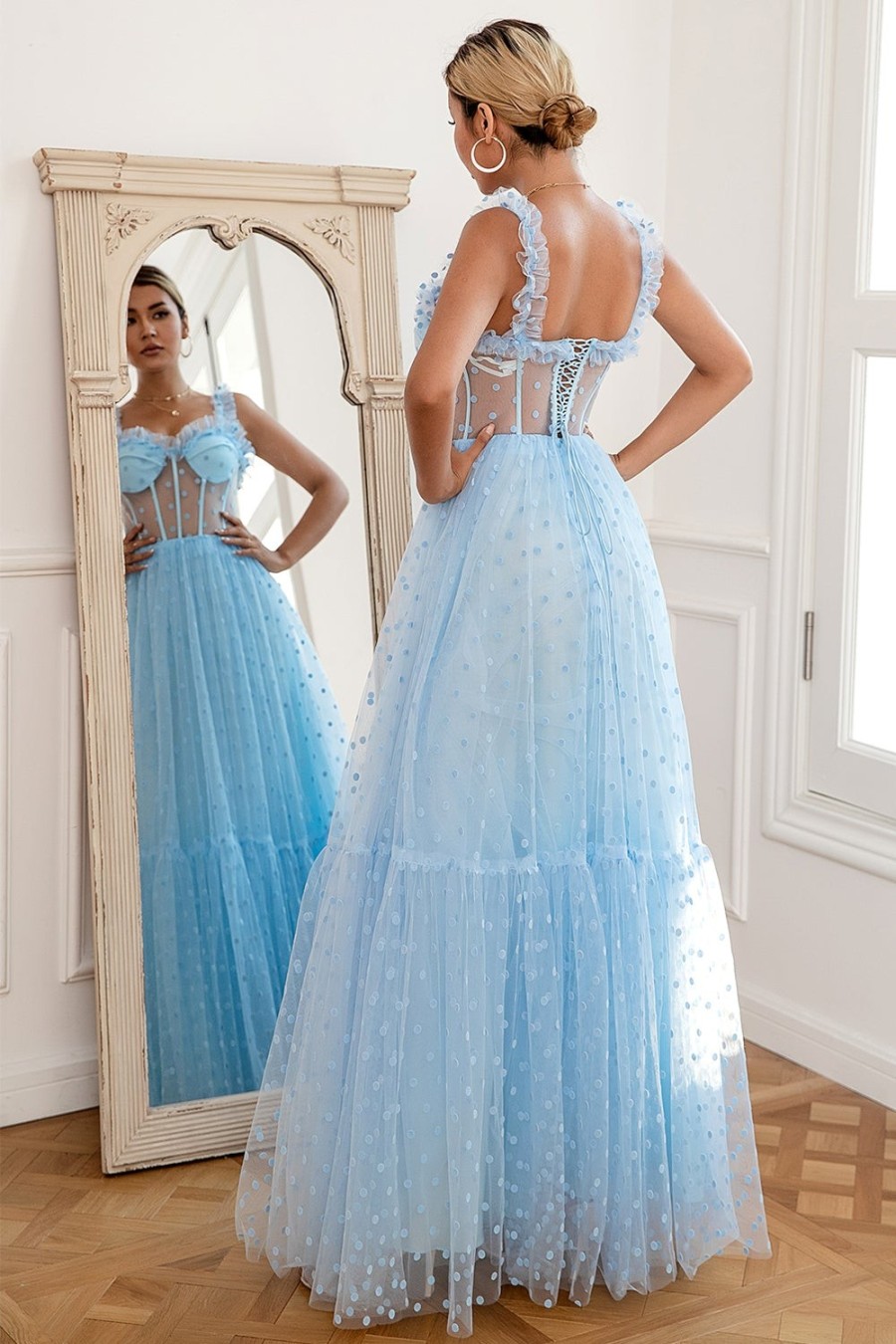 Festa ZAPAKA | Sky Blue Polka Dots Tulle Prom Dress