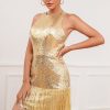 Festa ZAPAKA | Vestido De Cocktail Dourado De Lantejoulas