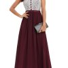 Festa ZAPAKA | Burgundy A Line Halter Longo Vestido De Dama De Honra Com Renda