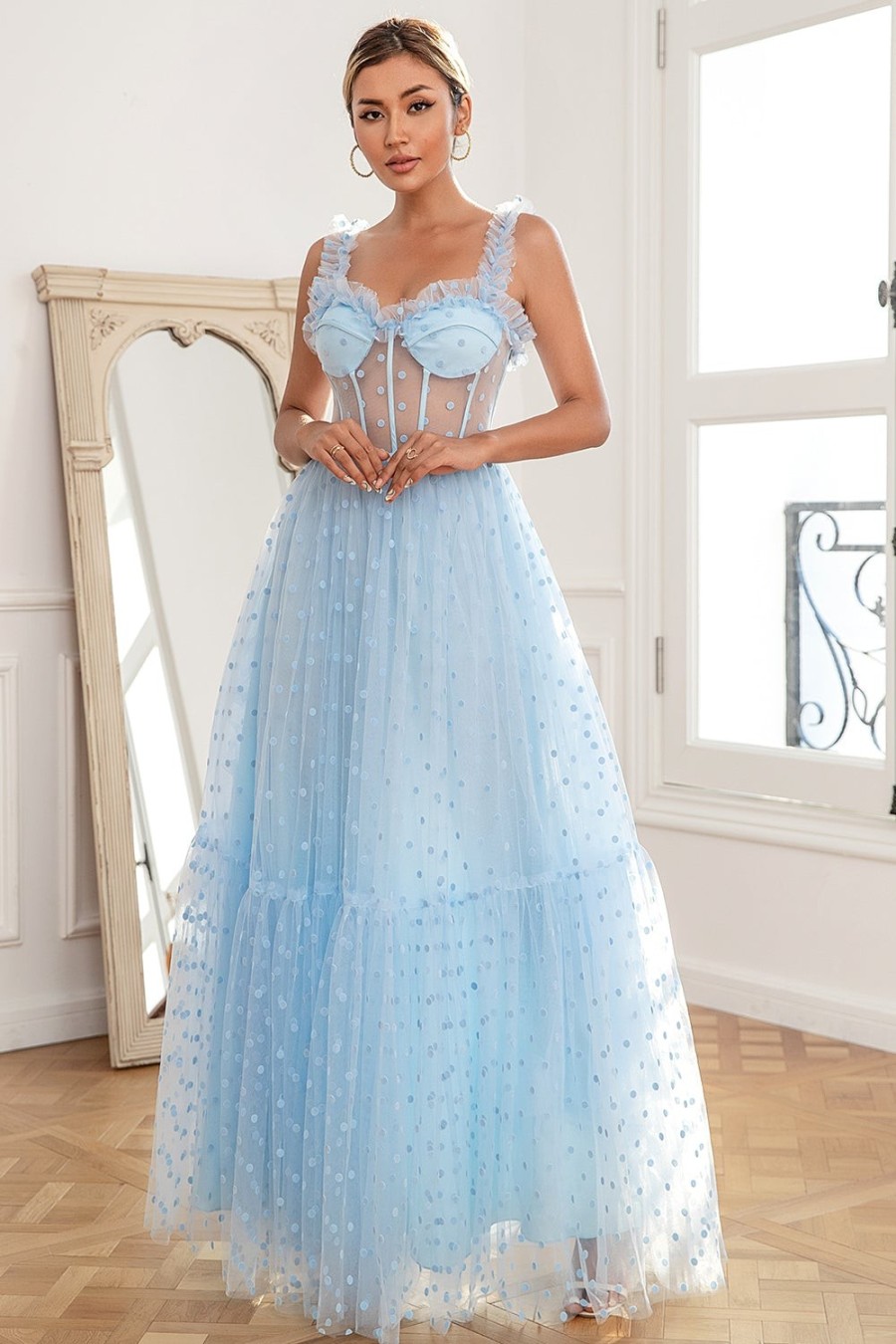 Festa ZAPAKA | Sky Blue Polka Dots Tulle Prom Dress