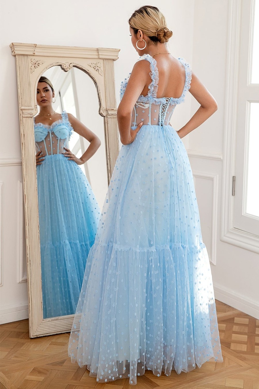 Festa ZAPAKA | Sky Blue Polka Dots Tulle Prom Dress