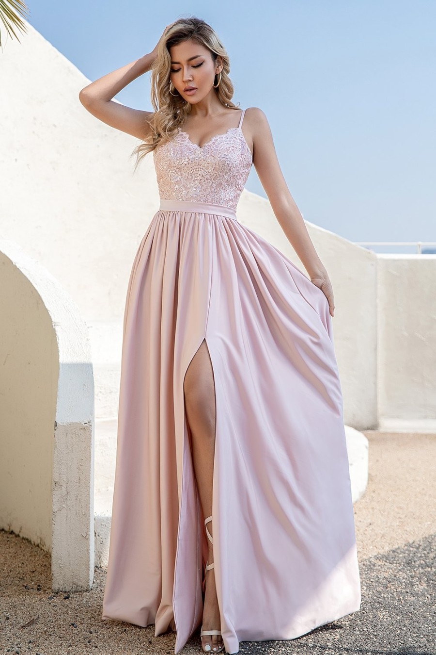 Festa ZAPAKA | Blush Sequins Vestido De Baile Com Fenda