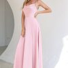 Festa ZAPAKA | Blush Spaghetti Tiras Longo Vestido De Baile Com Fenda