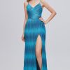 Festa ZAPAKA | Alcas De Espaguete Azul Ombre Ruched Vestido Formal Com Fenda