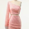 Festa ZAPAKA | Blush One Shoulder Sequin Cocktail Dress