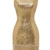 Festa ZAPAKA | Vestido De Festa De Lantejoulas Dourado Bodycon Aberto Nas Costas