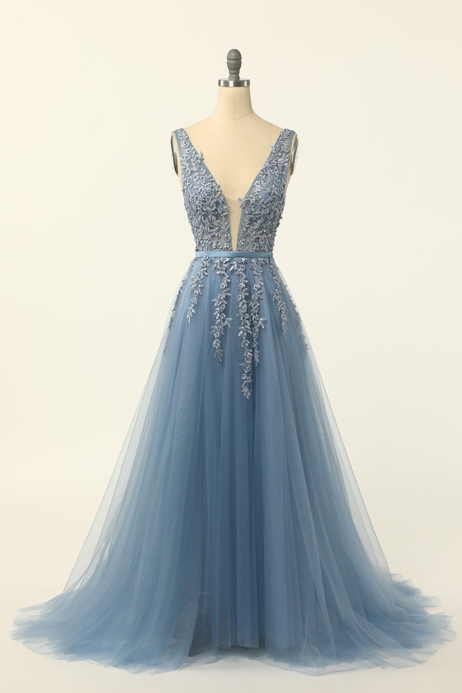 Festa ZAPAKA | Vestido De Baile De Tulle Azul Com Apliques