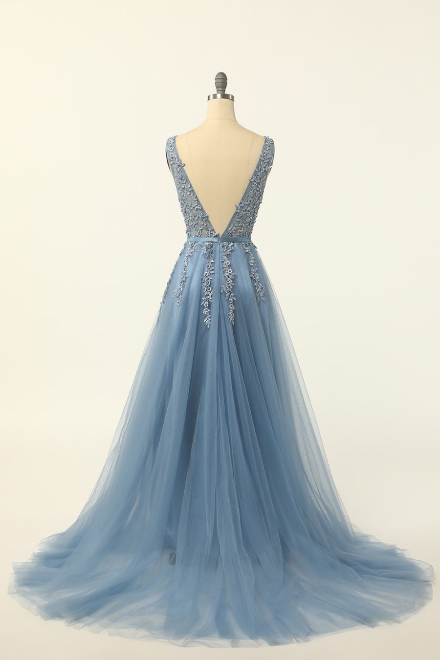 Festa ZAPAKA | Vestido De Baile De Tulle Azul Com Apliques