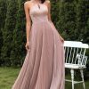 Festa ZAPAKA | Blush Halter Sparkly Prom Dress Com Ruffles