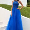 Festa ZAPAKA | Vestido Real Azul Tulle Prom Com Apliques