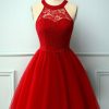 Festa ZAPAKA | Vestido De Renda Halter Vermelho Escuro