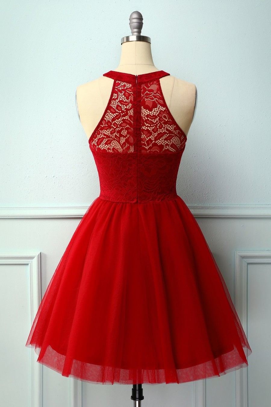 Festa ZAPAKA | Vestido De Renda Halter Vermelho Escuro