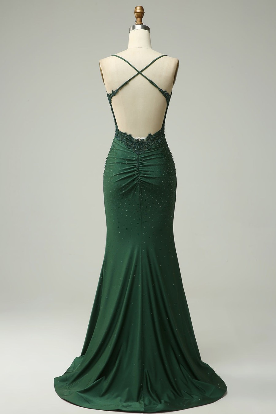 Festa ZAPAKA | Sereia Halter Verde Escuro Vestido De Noite Com Apliques