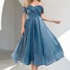 Festa ZAPAKA | Princesa A Linha Fora Do Ombro Grey Blue Prom Party Dress