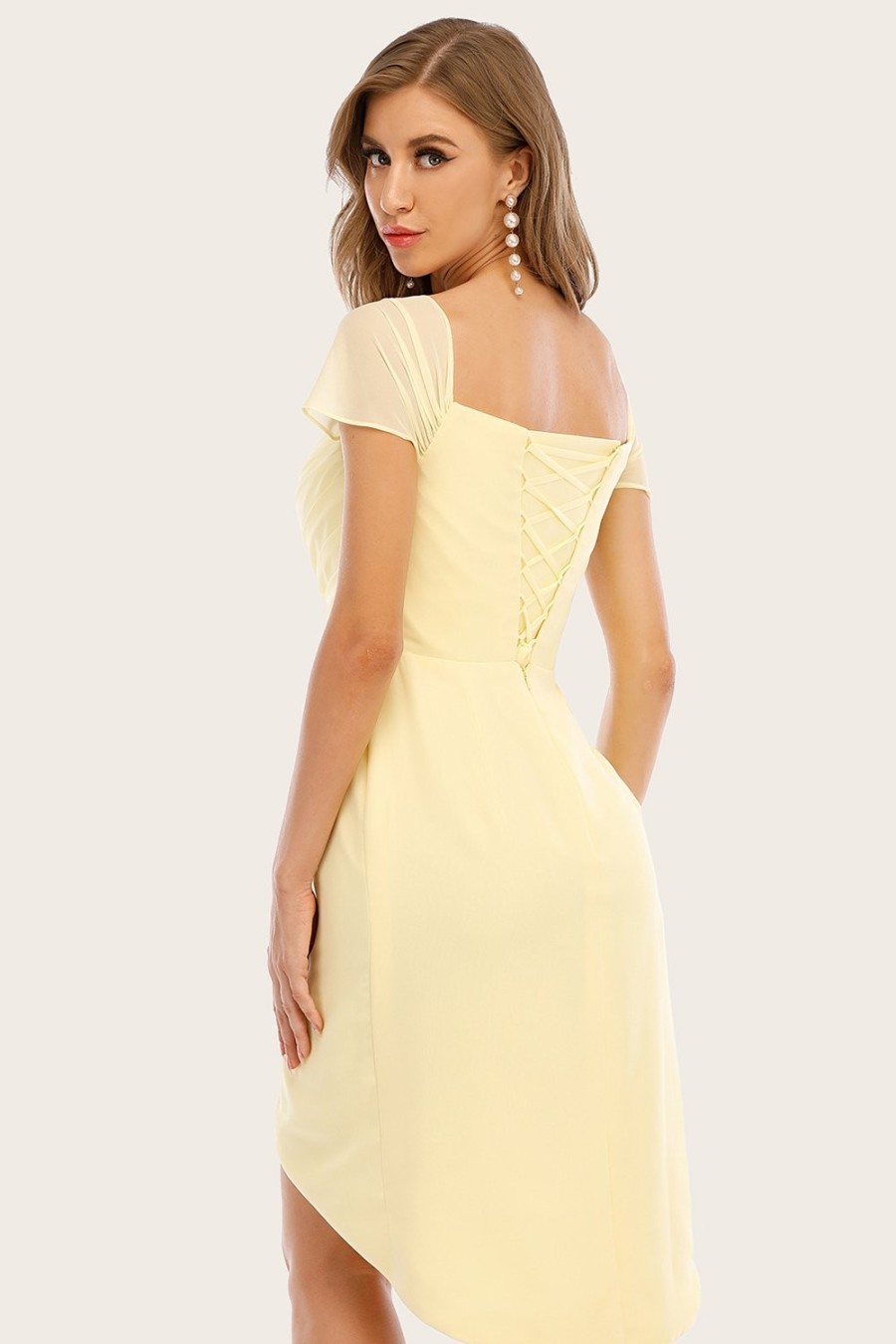 Festa ZAPAKA | Vestido De Dama De Honra Bodycon Amarelo Com Pleats