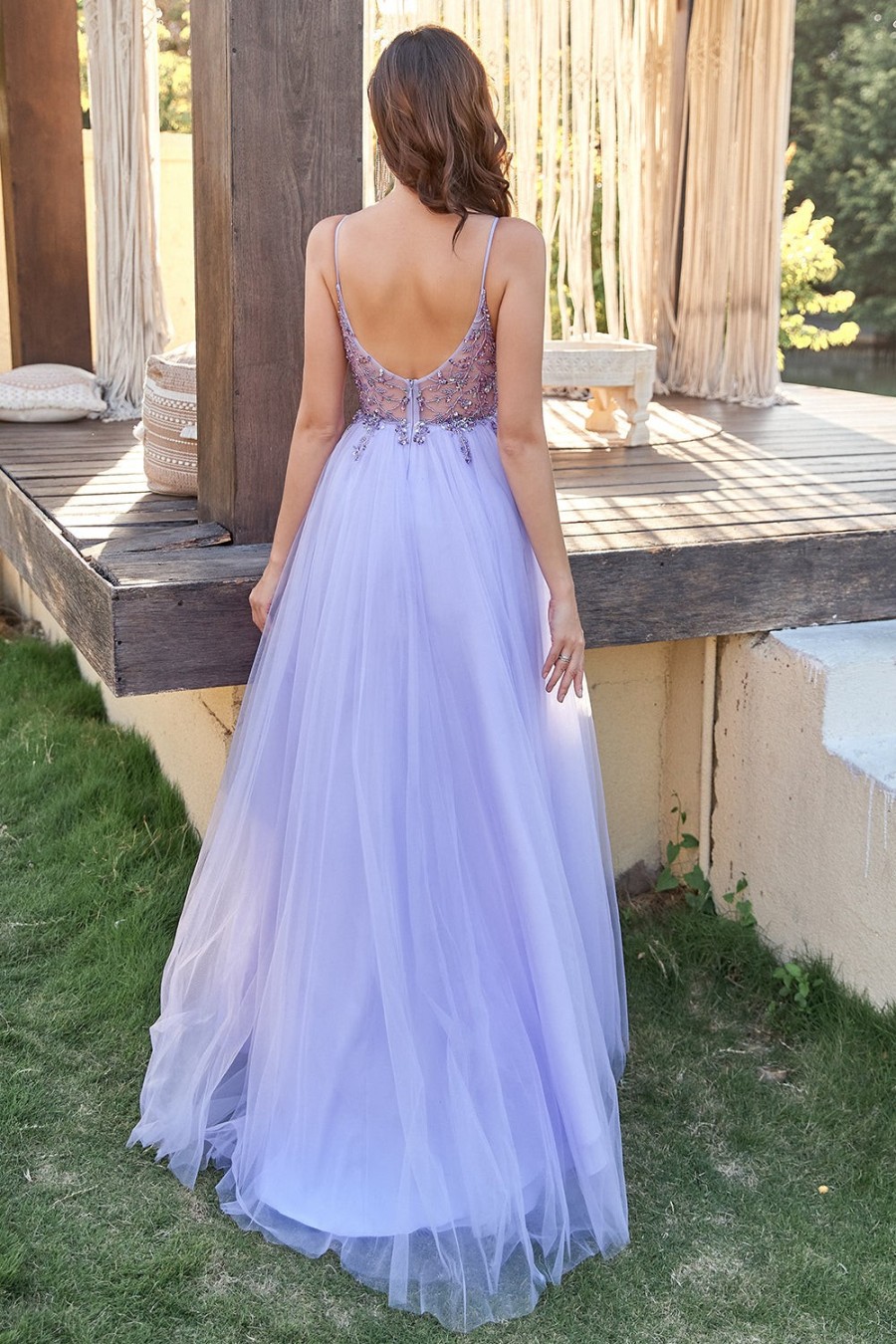 Festa ZAPAKA | Lavanda Tulle Vestido De Baile De Linha Com Missangas