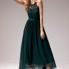 Festa ZAPAKA | Vestido De Dama De Honra De Chiffon Verde Escuro