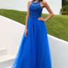 Festa ZAPAKA | Vestido Real Azul Tulle Prom Com Apliques