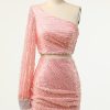 Festa ZAPAKA | Blush One Shoulder Sequin Cocktail Dress