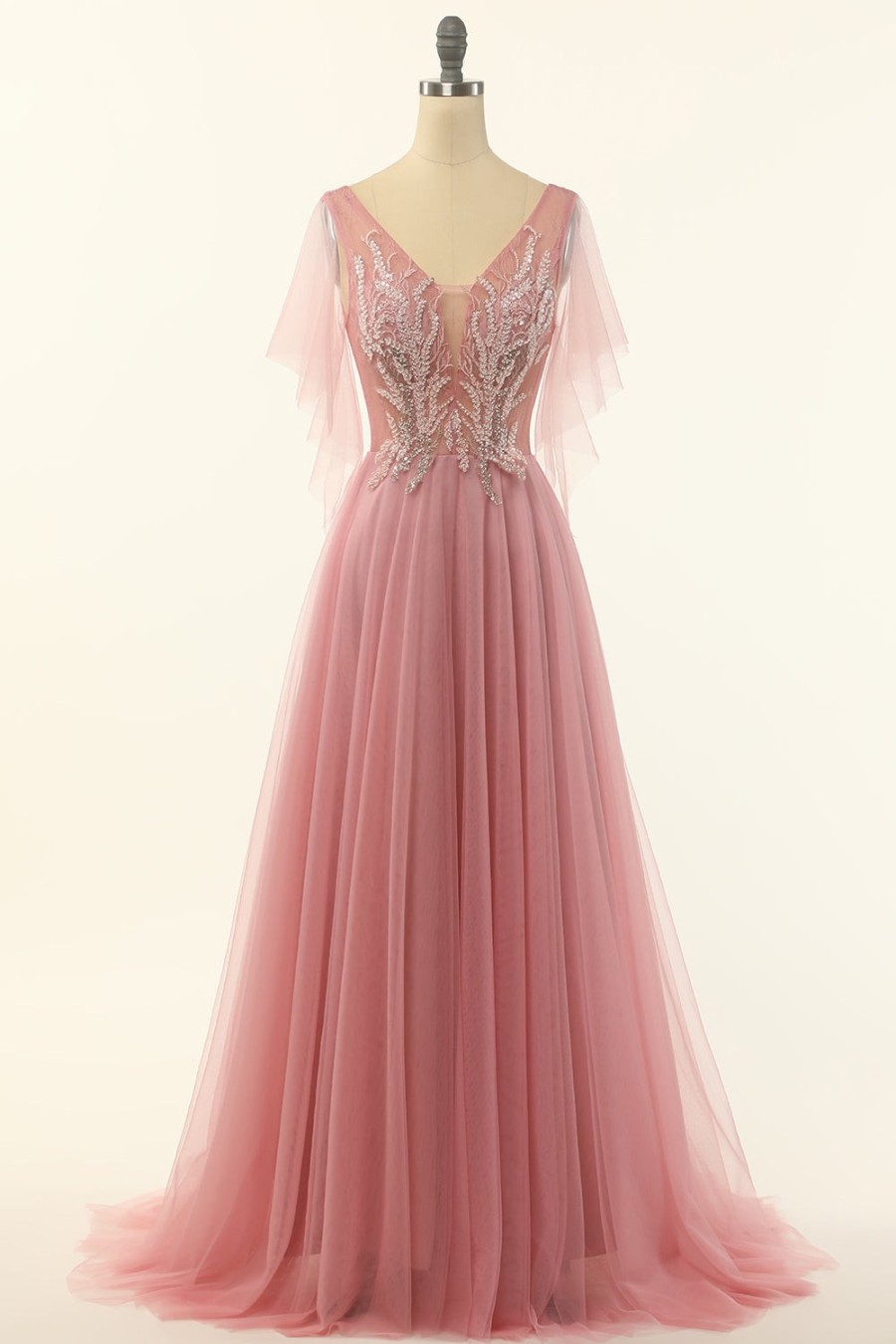 Festa ZAPAKA | Blush Beading Tulle A-Line Vestido De Baile