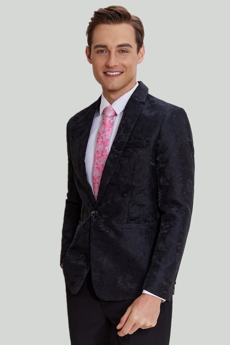 Homem ZAPAKA | Jacquard Preto Satin Notched Lapel Blazer