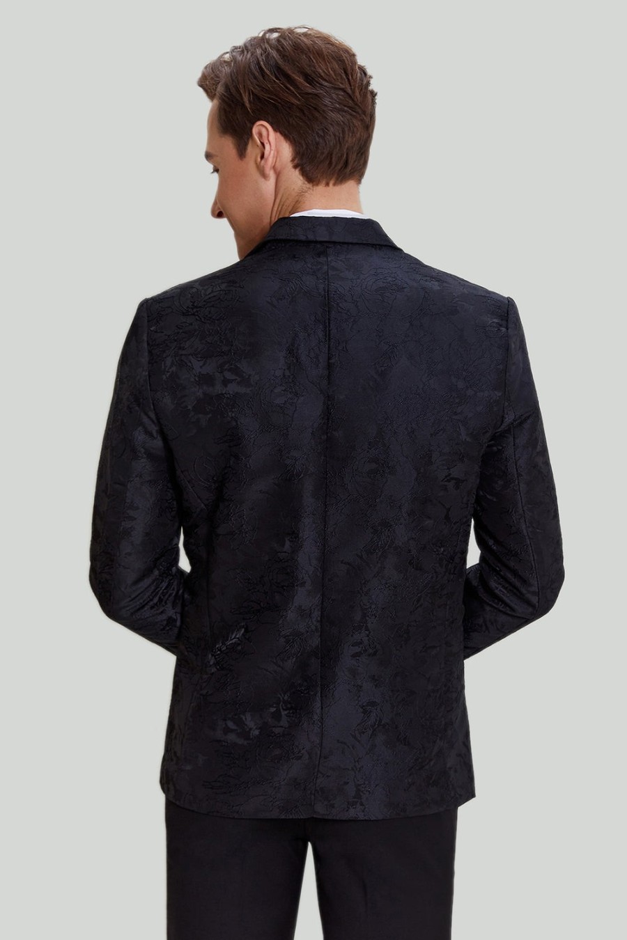 Homem ZAPAKA | Jacquard Preto Satin Notched Lapel Blazer