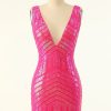 Festa ZAPAKA | Fuchsia Sequins V-Neck Tight Homecoming Dress