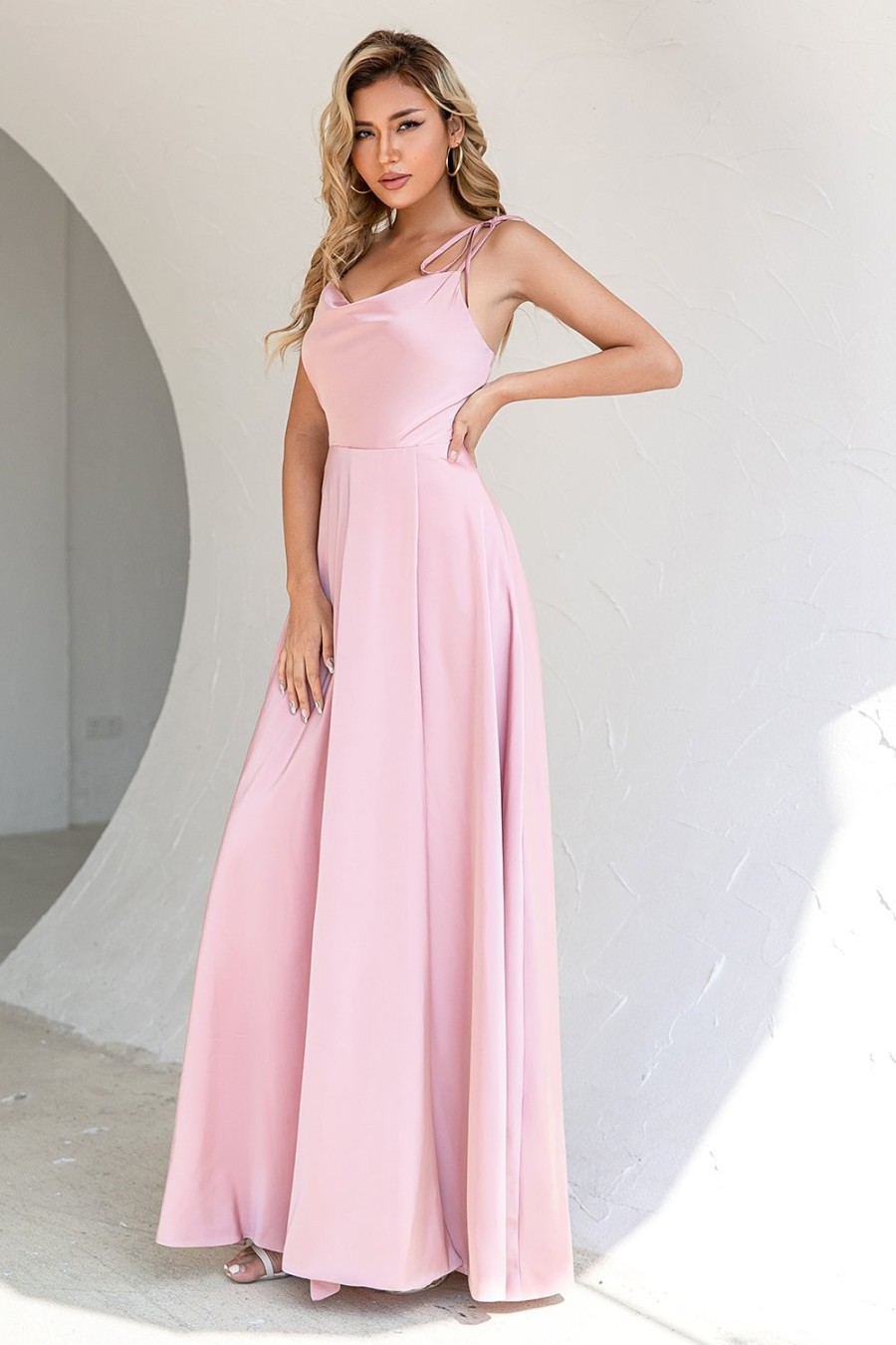 Festa ZAPAKA | Blush Spaghetti Tiras Longo Vestido De Baile Com Fenda