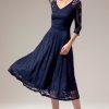 Festa ZAPAKA | Vestido Midi De Renda Azul Marinho